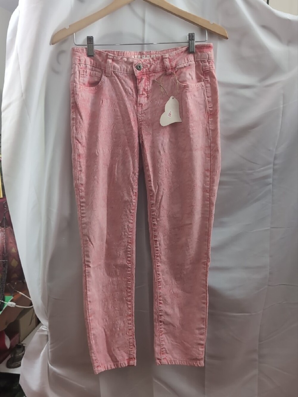 VTG Y2K Parasuco Denim Legend Pink Acid Wash Capri Jeans Sz 28 Like new - Picture 7 of 8